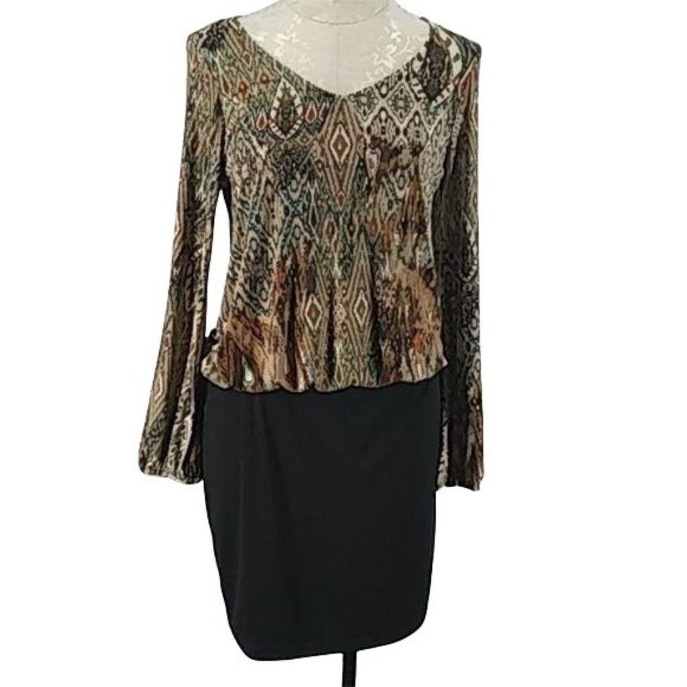 Savannah Rae Women's Aztec‎ Tribal Festival Long Sleeve Fitted Dress Size Large